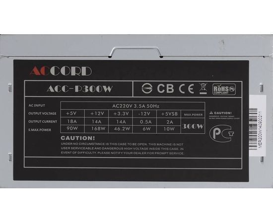  Блок питания Accord ATX 300W ACC-P300W (24+4pin) 80mm fan 3xSATA 