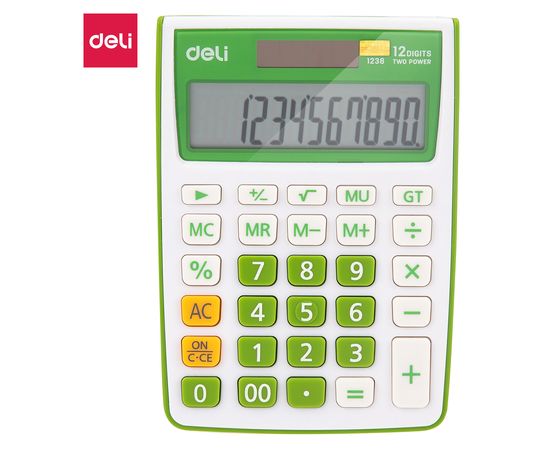  Калькулятор настольный Deli E1238/GRN зеленый 