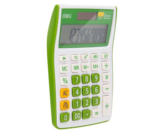  Калькулятор настольный Deli E1238/GRN зеленый 