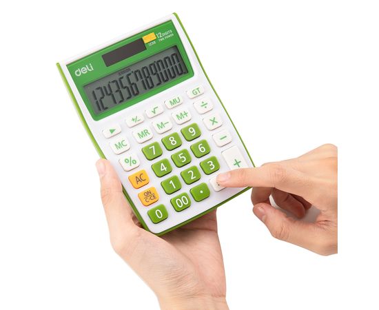 Калькулятор настольный Deli E1238/GRN зеленый 