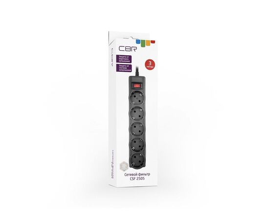  Сетевой фильтр CBR CSF 2505-3.0 Black CB, 5 евророзеток, длина 3 м, чёрный 