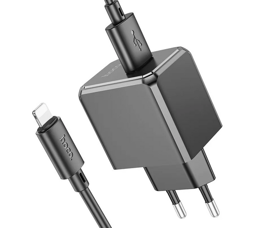  Блок питания сетевой 1 USB HOCO CS11A Ocean, 2.1А, кабель USB -  8 pin, цвет: чёрный (1/30/180) 