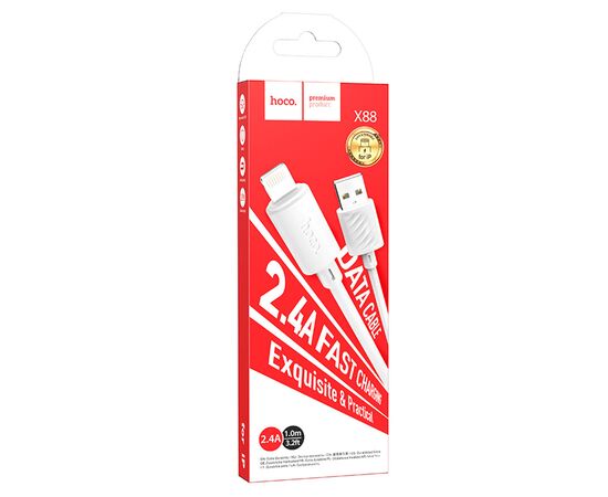  Кабель USB HOCO X88 Gratified USB - Lightning, 2.4А, 1 м, белый 
