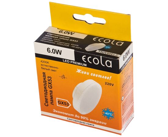  Лампа светодиодная ECOLA GX53 Premium 6,0W Tablet 220V 4200K матовое стекло (композит) 27x75(1/10/100) 
