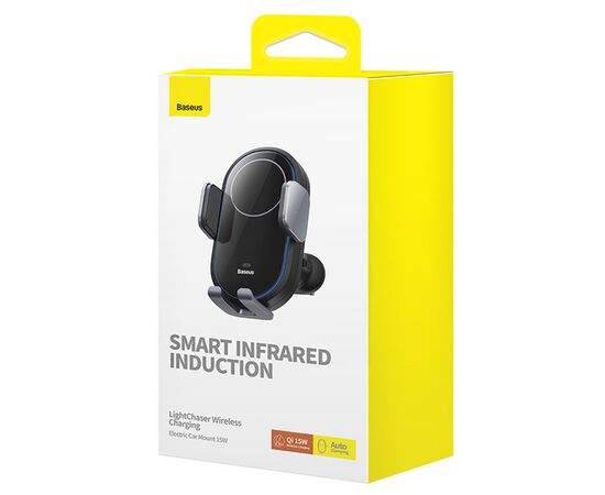  Автомобильный держатель BASEUS Light Chaser Wireless Charging, зажимной с беспроводной зарядкой, 15W, на воздуховод, черный 