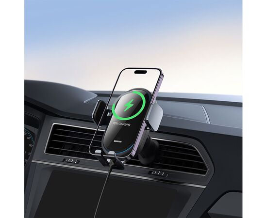  Автомобильный держатель BASEUS Light Chaser Wireless Charging, зажимной с беспроводной зарядкой, 15W, на воздуховод, черный 