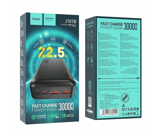  Аккумулятор внешний HOCO J101B Astute, 30000mAh, Cool, PD20 Вт, QC3.0, цвет: чёрный (1/30) 