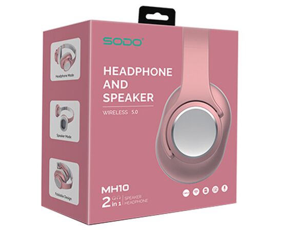  Беспроводные наушники/колонка SODO MH10, Bluetooth + AUX, розовое золото 