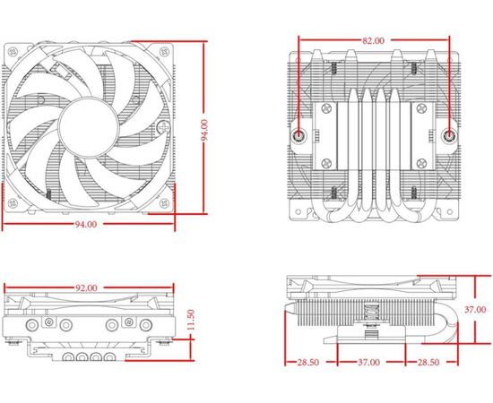  Кулер ID-COOLING IS-37-XT Black LGA1700/1200/115X/AM5/AM4 низкопрофильный высота 37mm (TDP 95W, PWM, 3 тепл.трубки прямого контакта, Fan 92m) 